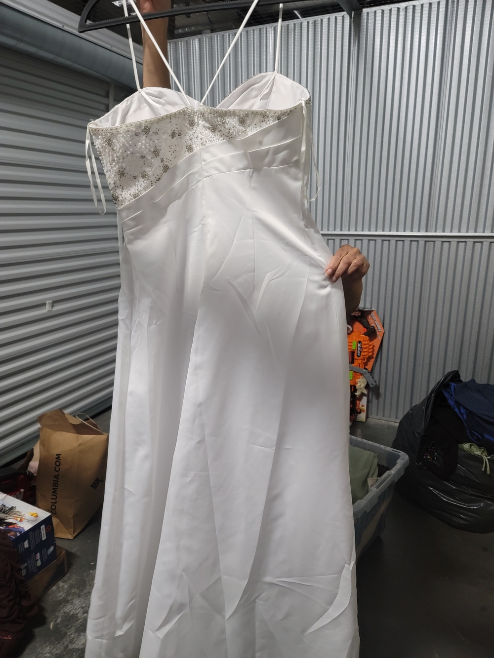 Jovani White Strapless Gown with Gold Beaded Bodice - Picture 3 of 6